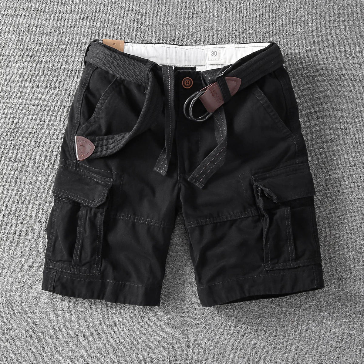 Utility Twill Cargo Shorts with Web Belt and Secure Flap Pockets