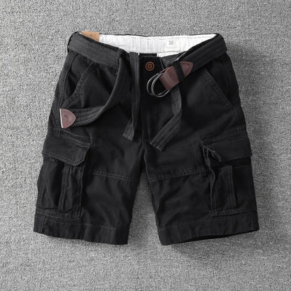 Utility Twill Cargo Shorts with Web Belt and Secure Flap Pockets