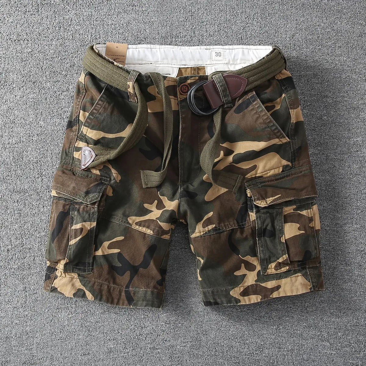 Utility Twill Cargo Shorts with Web Belt and Secure Flap Pockets