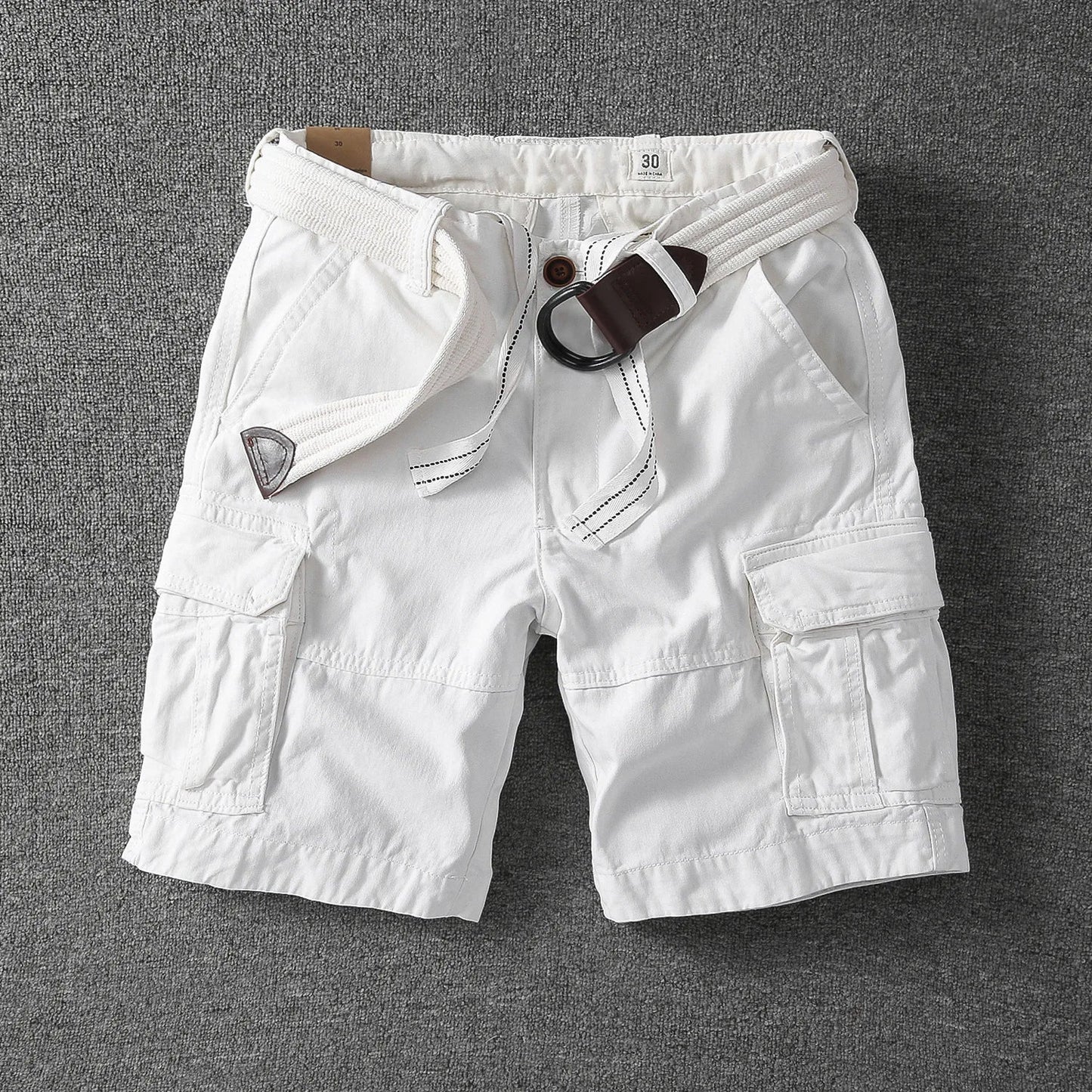 Utility Twill Cargo Shorts with Web Belt and Secure Flap Pockets