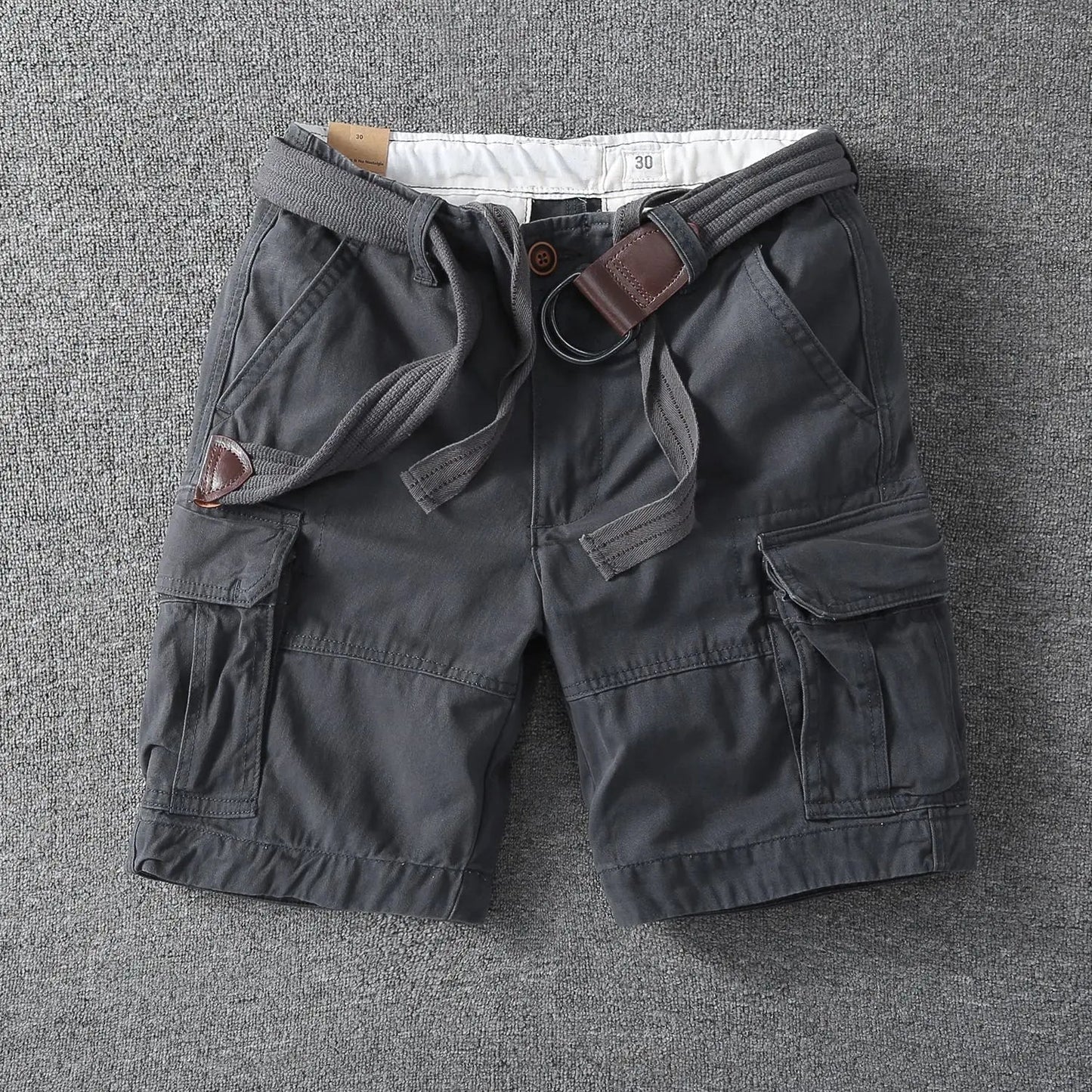 Utility Twill Cargo Shorts with Web Belt and Secure Flap Pockets