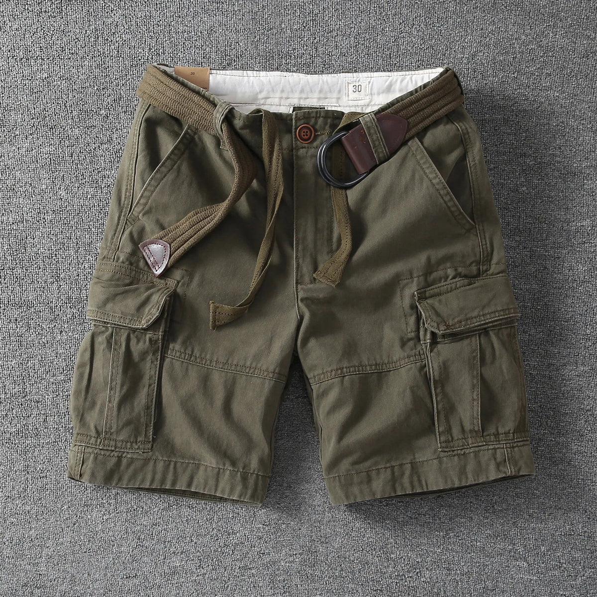 Utility Twill Cargo Shorts with Web Belt and Secure Flap Pockets