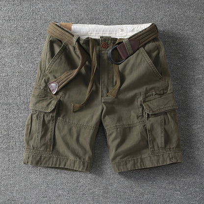 Utility Twill Cargo Shorts with Web Belt and Secure Flap Pockets