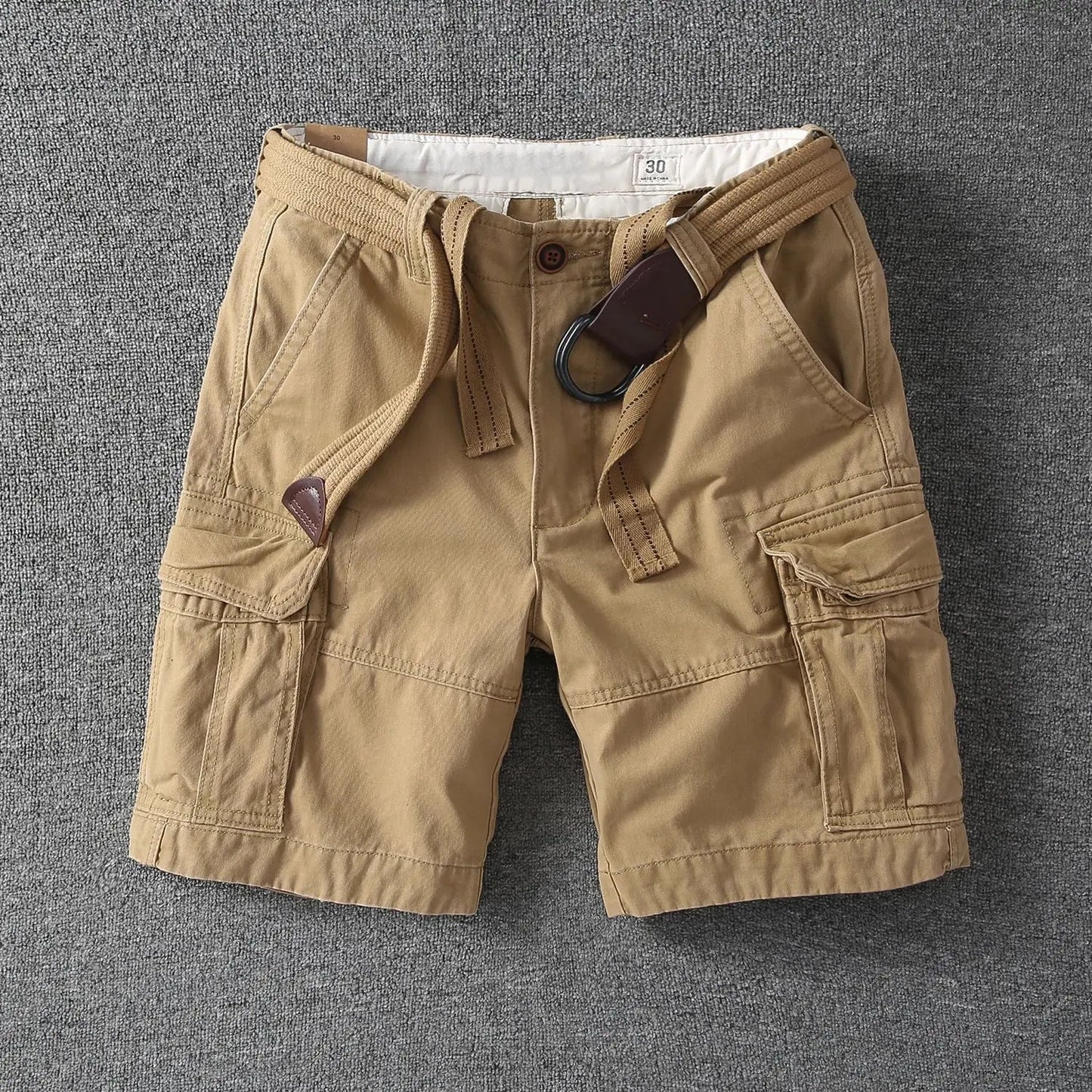Utility Twill Cargo Shorts with Web Belt and Secure Flap Pockets