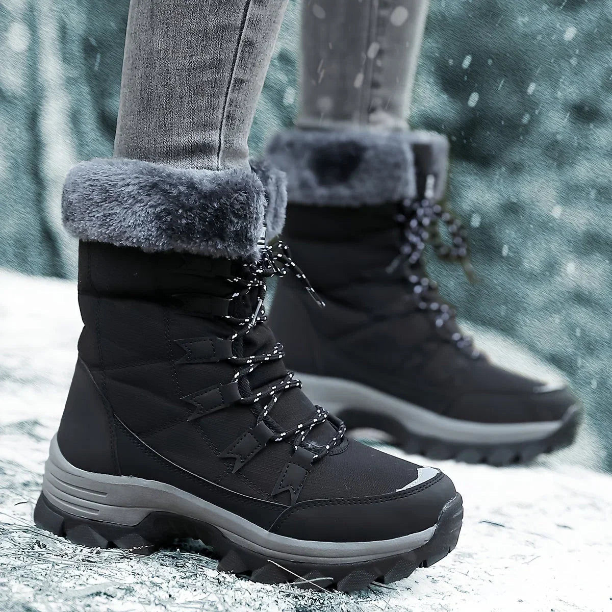 Women's Insulated Snow Boots Lace-Up Faux Fur Lining
