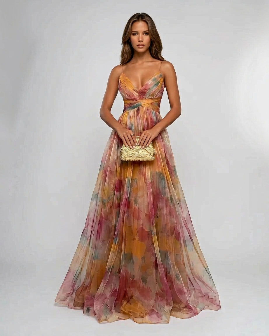 Vesperana | Pleated Floral Maxi Dress Wedding Guest Boho Style