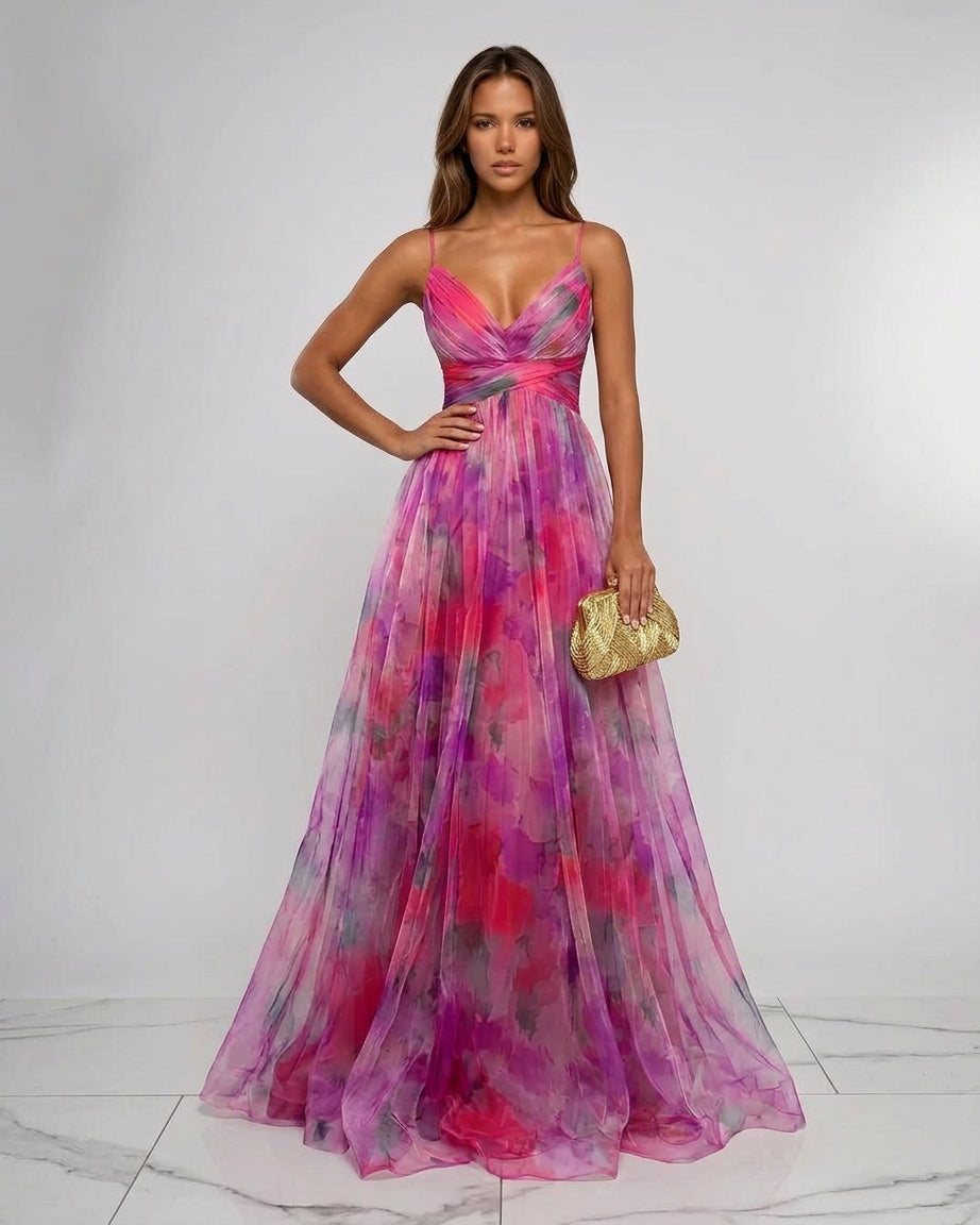 Vesperana | Pleated Floral Maxi Dress Wedding Guest Boho Style