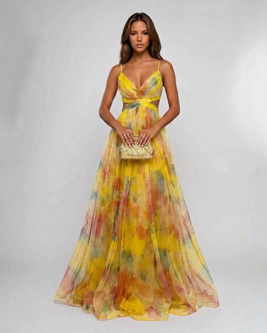 Vesperana | Pleated Floral Maxi Dress Wedding Guest Boho Style