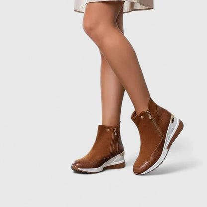 Women's Walking Boots Wedge Ankle Side-Zip Croc-Embossed