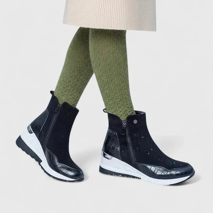 Women's Walking Boots Wedge Ankle Side-Zip Croc-Embossed