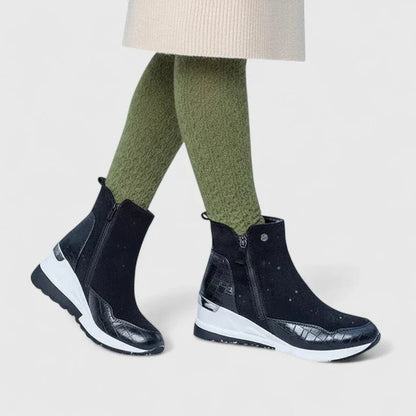 Women's Walking Boots Wedge Ankle Side-Zip Croc-Embossed