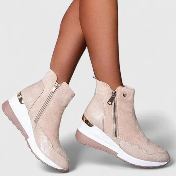 Women's Walking Boots Wedge Ankle Side-Zip Croc-Embossed