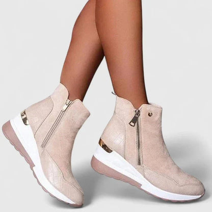 Women's Walking Boots Wedge Ankle Side-Zip Croc-Embossed