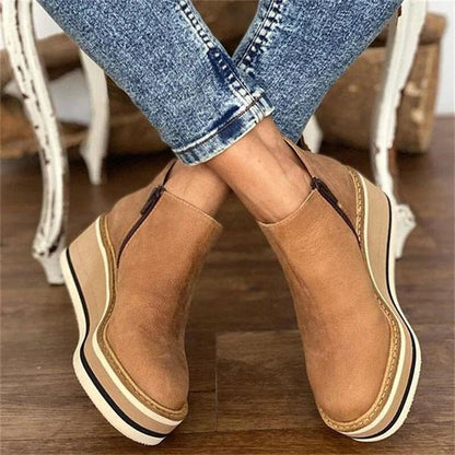 Women's Wedge Heel Ankle Booties Side-Zip