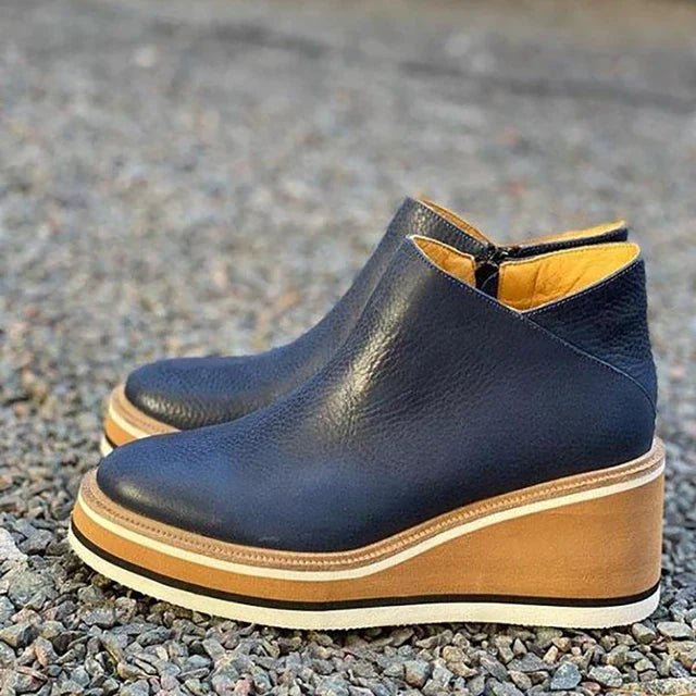 Women's Wedge Heel Ankle Booties Side-Zip