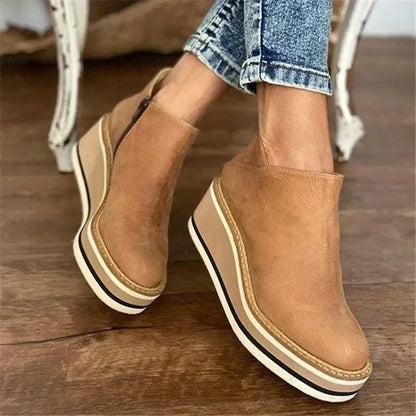 Women's Wedge Heel Ankle Booties Side-Zip