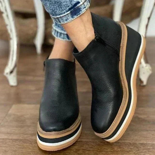 Women's Wedge Heel Ankle Booties Side-Zip