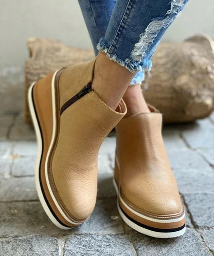 Women's Wedge Heel Ankle Booties Side-Zip