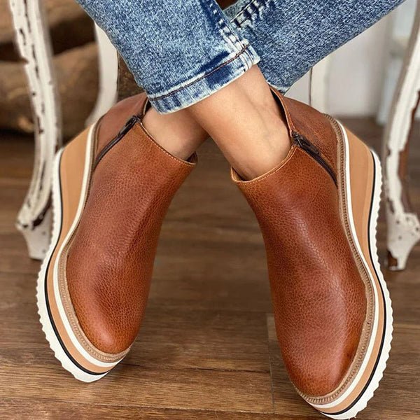 Women's Wedge Heel Ankle Booties Side-Zip