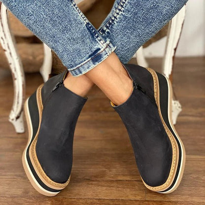Women's Wedge Heel Ankle Booties Side-Zip