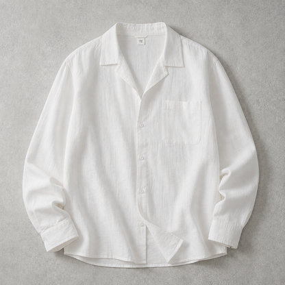 Men's Camp Collar Shirt - Linen Look Short Sleeve Casual Shirt