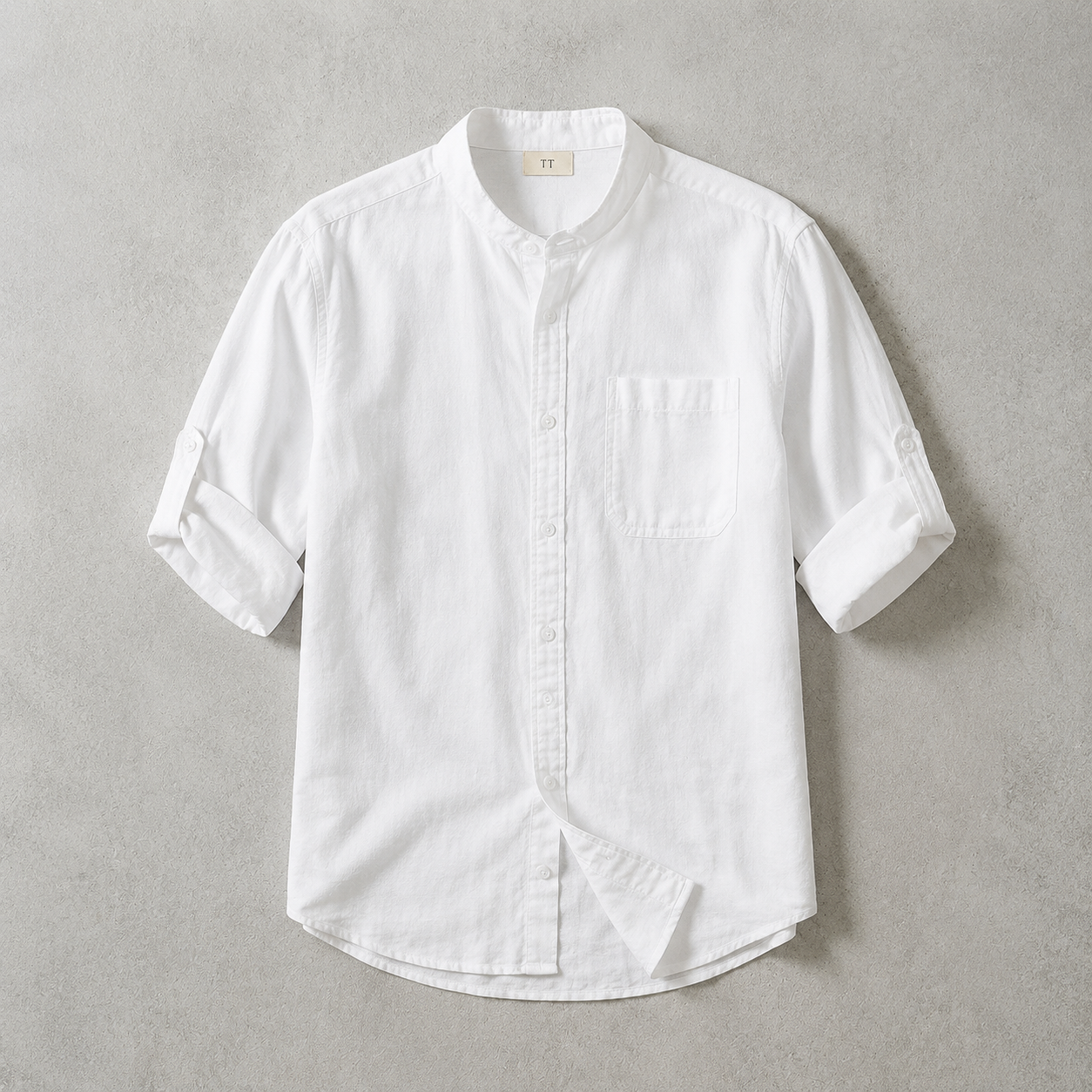 Men's Band Collar Shirt - 3/4 Sleeve Casual Button Down