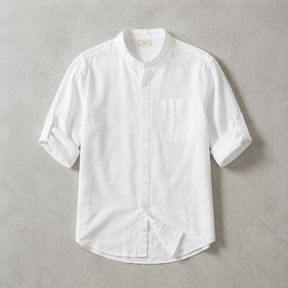 Men's Band Collar Shirt - 3/4 Sleeve Casual Button Down