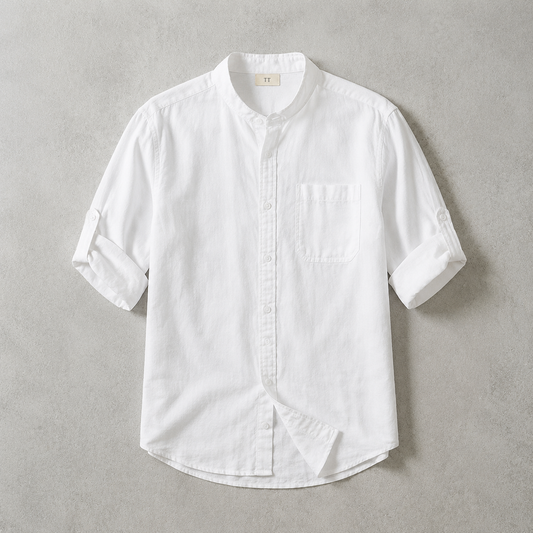 Men's Band Collar Shirt - 3/4 Sleeve Casual Button Down