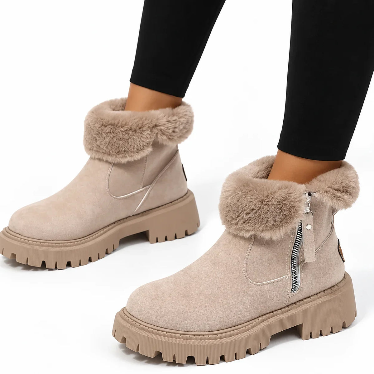 Women's Winter Ankle Boots Faux Fur-Lined Lug Sole