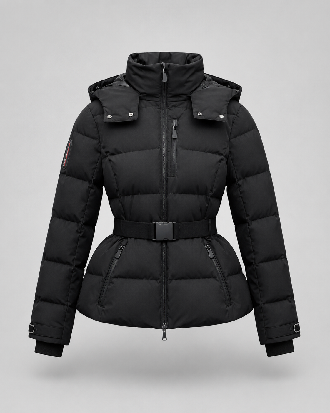 Women's Puffer Jacket - Hooded Belted Fitted Waist
