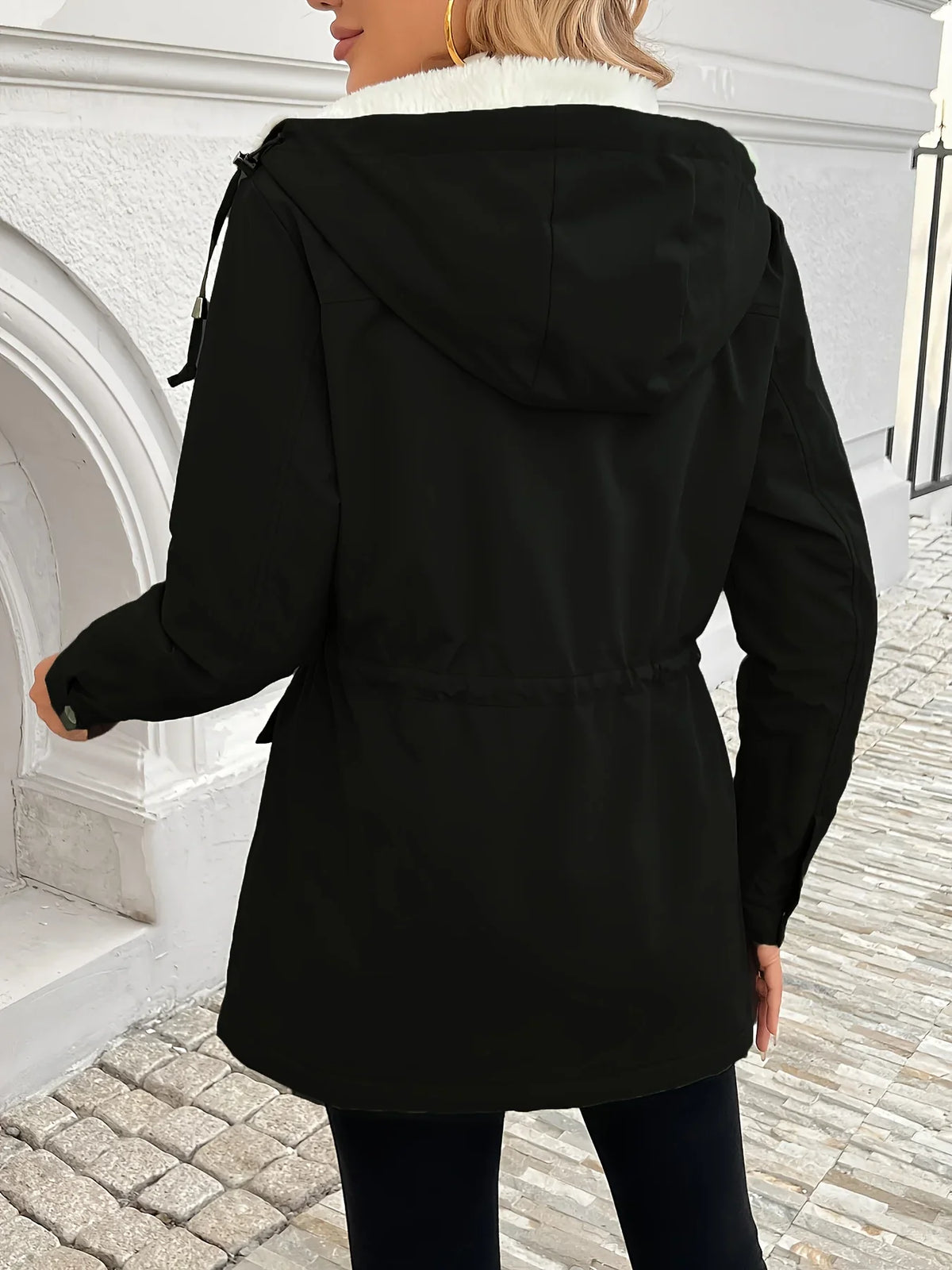 Women's Black Sherpa-Lined Jacket – Hooded Zip-Up
