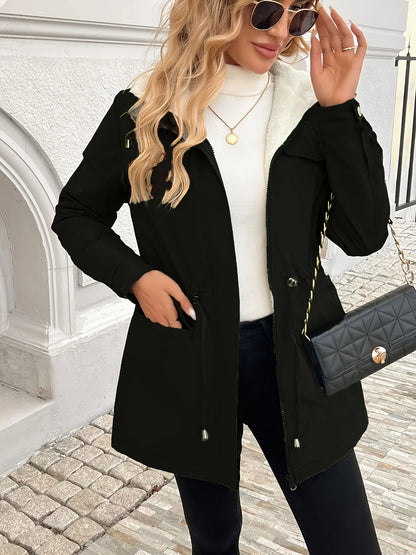 Women's Black Sherpa-Lined Jacket – Hooded Zip-Up