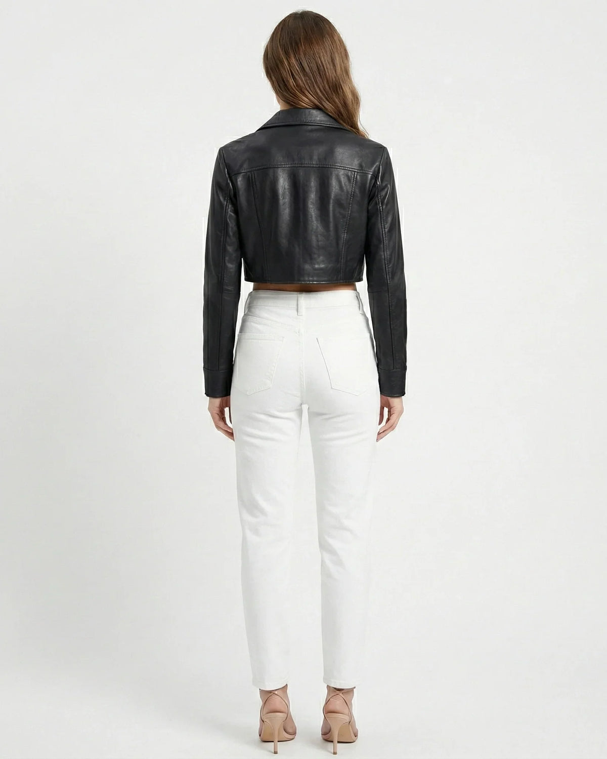 Women's Black Cropped Jacket – Structured Collar Button Front