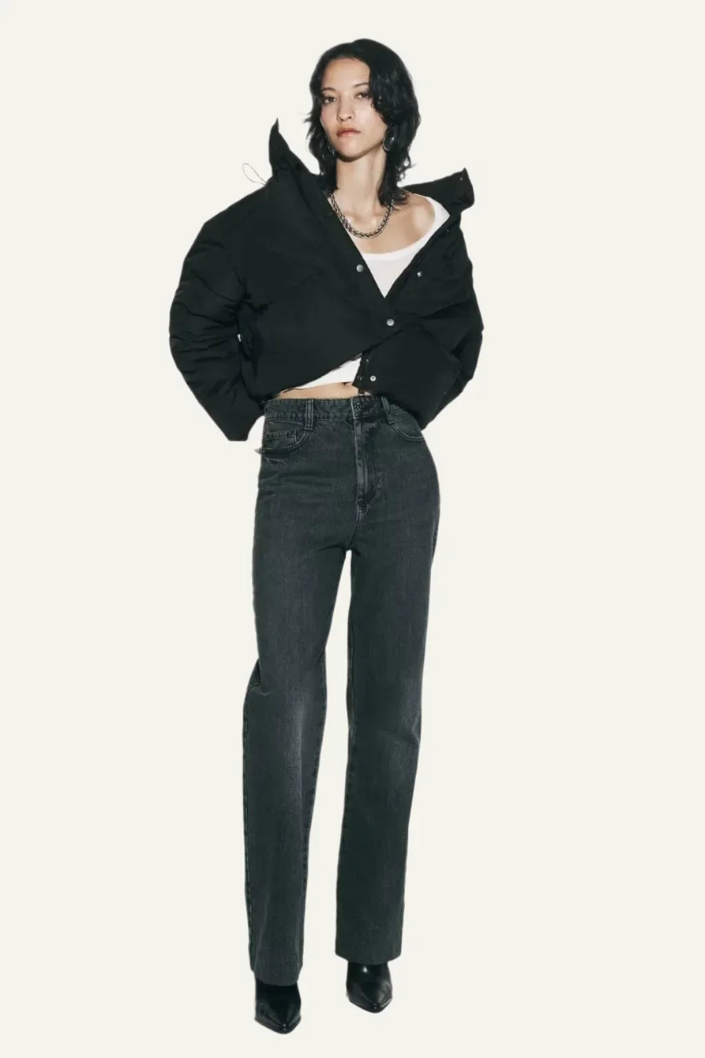 Women's Black Puffer Jacket - Lightweight Hooded Winter Coat