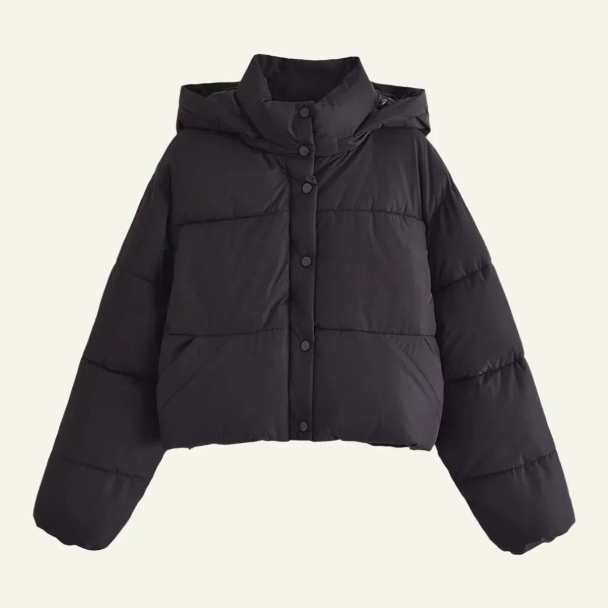 Women's Black Puffer Jacket - Lightweight Hooded Winter Coat