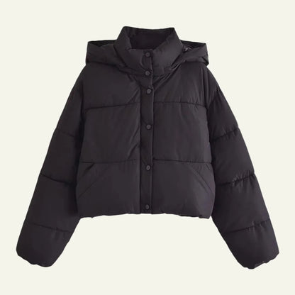Women's Black Puffer Jacket - Lightweight Hooded Winter Coat