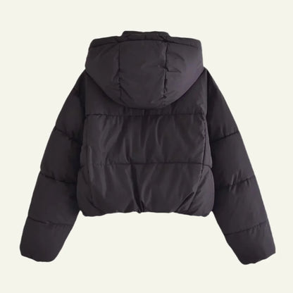 Women's Black Puffer Jacket - Lightweight Hooded Winter Coat
