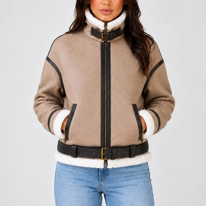 Women's Cropped Aviator Jacket – Teddy-Lined Zip-Up