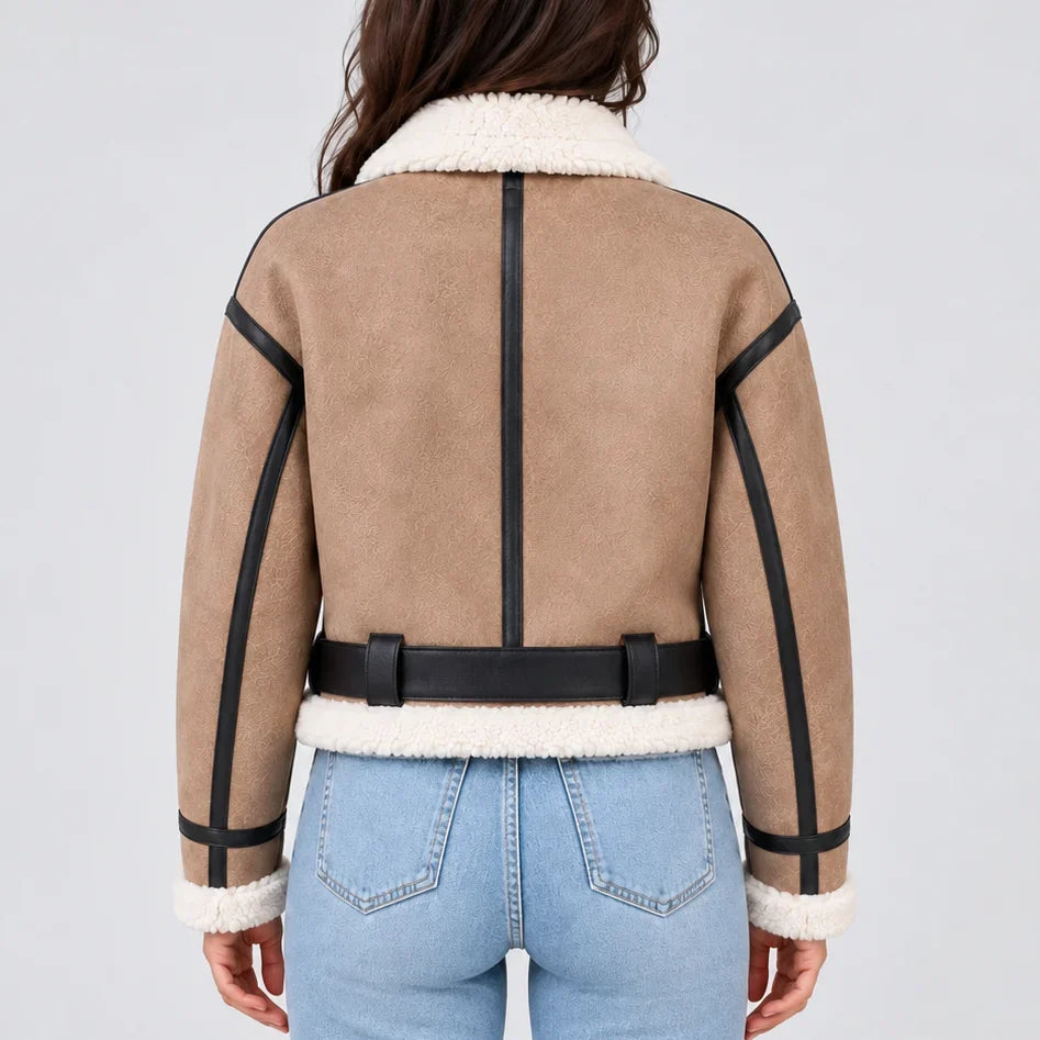 Women's Cropped Aviator Jacket – Teddy-Lined Zip-Up