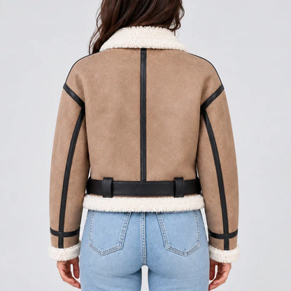 Women's Cropped Aviator Jacket – Teddy-Lined Zip-Up