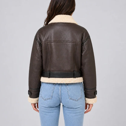 Women's Cropped Aviator Jacket – Teddy-Lined Zip-Up