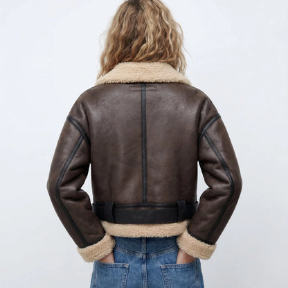 Women's Shearling Bomber Jacket - Double Sided Lined Winter Jacket