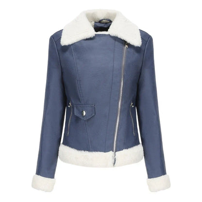 Women's Leather Shearling Bomber Jacket - Zip Up Winter Jacket