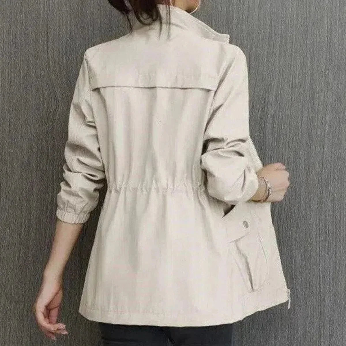 Women's Lightweight Bomber Jacket - Zip Up Drawstring Waist