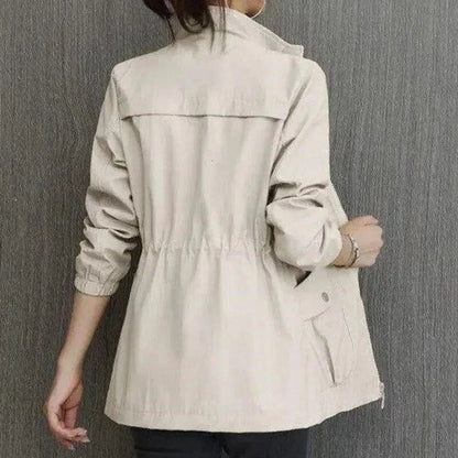 Women's Lightweight Bomber Jacket - Zip Up Drawstring Waist