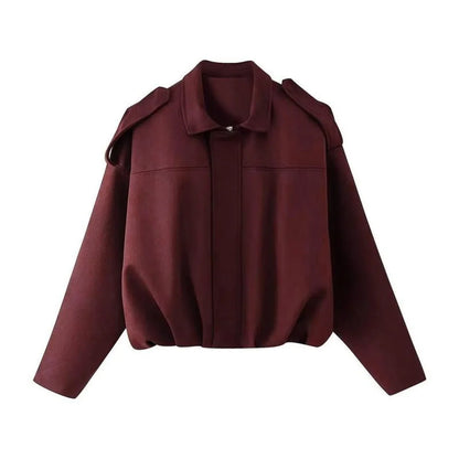 Women's Faux Suede Bomber Jacket - Oversized Zip Front
