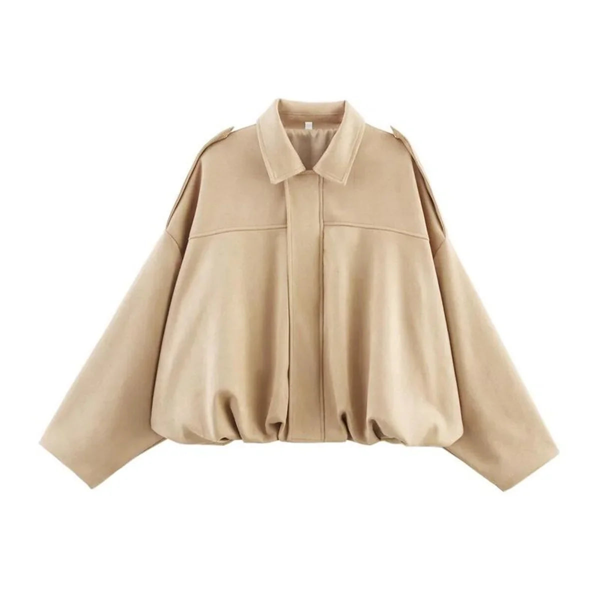 Women's Faux Suede Bomber Jacket - Oversized Zip Front