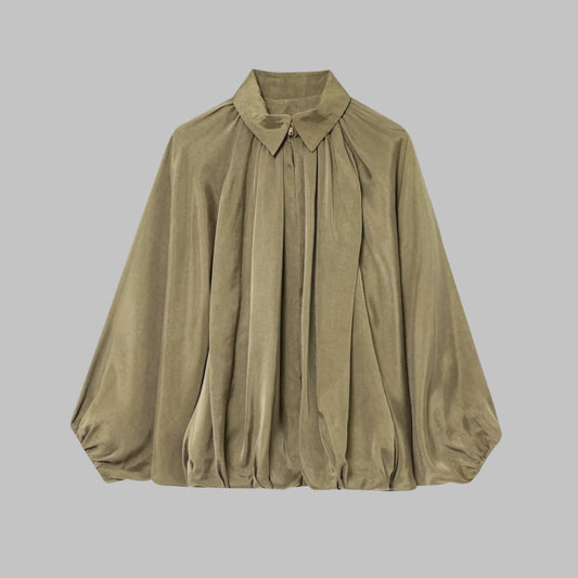 Women’s Oversized Bomber Jacket - Puffed Batwing Sleeve