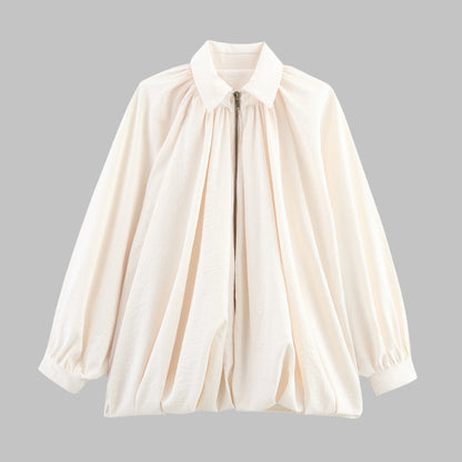 Women’s Oversized Bomber Jacket - Puffed Batwing Sleeve