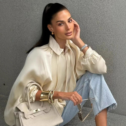 Women’s Oversized Bomber Jacket - Puffed Batwing Sleeve